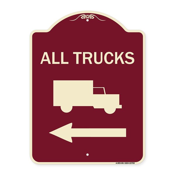 Trucks All Trucks W/ Truck & Left Arrow Heavy-Gauge Aluminum Sign, 24" x 18", BU-1824-22783
